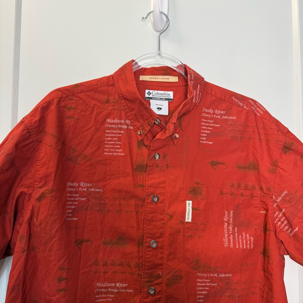 Columbia River Lodge Cotton Button Down Shirt Madison Snake River Fishing L‎